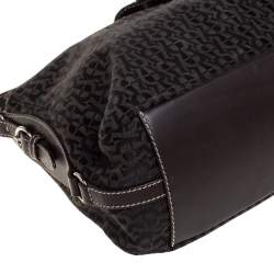 Pre Owned Aigner Dark Brown Signature Canvas and Leather Buckle Flap Shoulder Bag