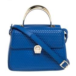 Aigner Blue Embossed Leather Genoveva Top Handle Bag Aigner