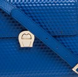 Pre Owned حقيبة أيغنر يد علوية غينوفيفا جلد منقوش زرقاء 