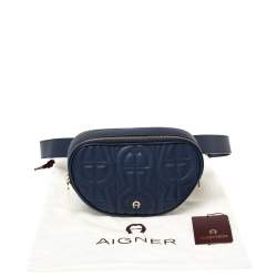 Pre Owned Aigner Deep Blue Leather Diadora Belt Bag