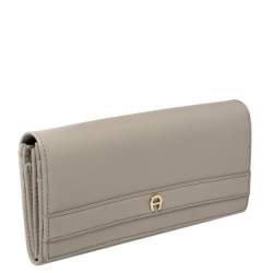 Pre Owned Aigner Grey Leather Flap Continental Wallet