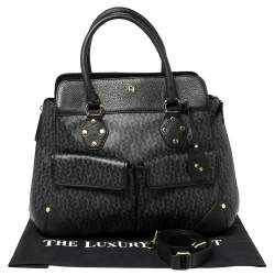 Pre Owned Aigner Black/Grey Signature Coated Canvas and Leather Satchel