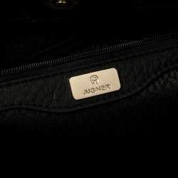Pre Owned Aigner Black/Grey Signature Coated Canvas and Leather Satchel