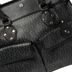 Pre Owned Aigner Black/Grey Signature Coated Canvas and Leather Satchel