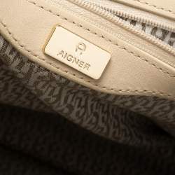 Pre Owned Aigner Beige Leather Woven Detail Cavallina Top Handle Bag