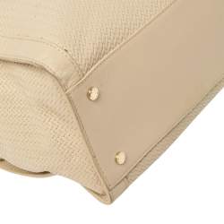 Pre Owned Aigner Beige Leather Woven Detail Cavallina Top Handle Bag
