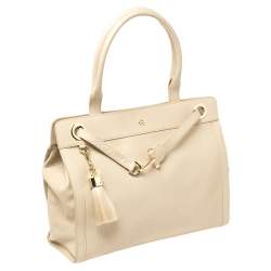 Pre Owned Aigner Beige Leather Woven Detail Cavallina Top Handle Bag