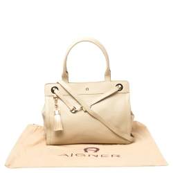 Pre Owned Aigner Beige Leather Woven Detail Cavallina Top Handle Bag