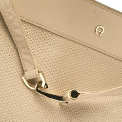 Pre Owned Aigner Beige Leather Woven Detail Cavallina Top Handle Bag
