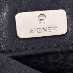مملوكة مسبقًا Aigner Black Leather Logo Buckle Flap Shoulder Bag