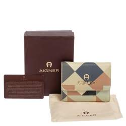Pre Owned Aigner Multicolor Diamond Print Leather Trifold Wallet