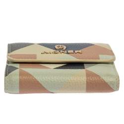Pre Owned Aigner Multicolor Diamond Print Leather Trifold Wallet