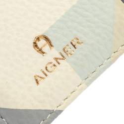 Pre Owned Aigner Multicolor Diamond Print Leather Trifold Wallet