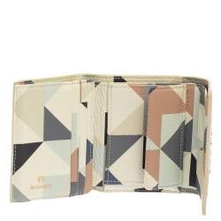 Pre Owned Aigner Multicolor Diamond Print Leather Trifold Wallet