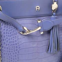 Pre Owned Aigner Lavender Crocodile Embossed Leather Limited Edition Cavallina Tote