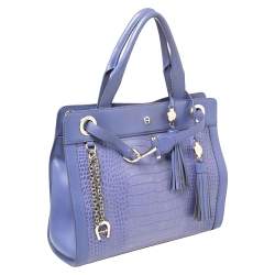 Pre Owned Aigner Lavender Crocodile Embossed Leather Limited Edition Cavallina Tote