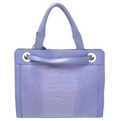 Pre Owned Aigner Lavender Crocodile Embossed Leather Limited Edition Cavallina Tote