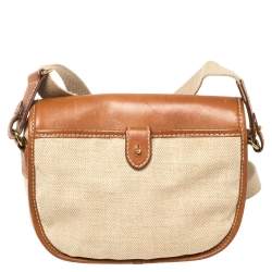 Pre Owned حقيبة كروس أيغنر قلاب مزين شعار الماركة جلد و كانفاس بيج و بني 