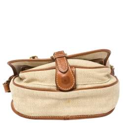 Pre Owned حقيبة كروس أيغنر قلاب مزين شعار الماركة جلد و كانفاس بيج و بني 