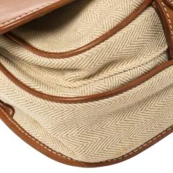 Pre Owned حقيبة كروس أيغنر قلاب مزين شعار الماركة جلد و كانفاس بيج و بني 