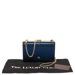 Pre Owned Aigner Blue/Black Heart Print Suede Frame Chain Clutch