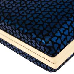 Pre Owned Aigner Blue/Black Heart Print Suede Frame Chain Clutch