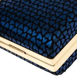Pre Owned Aigner Blue/Black Heart Print Suede Frame Chain Clutch