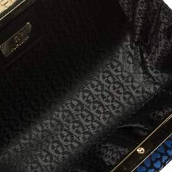 Pre Owned Aigner Blue/Black Heart Print Suede Frame Chain Clutch