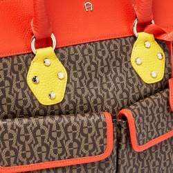 Pre Owned Aigner Multicolor Coated Canvas and Leather Satchel