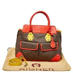 Pre Owned Aigner Multicolor Coated Canvas and Leather Satchel