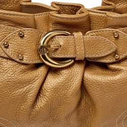 Aigner Metallic Beige Pleated Leather Satchel 