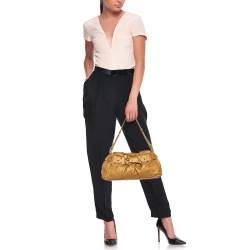 Aigner Metallic Beige Pleated Leather Satchel 