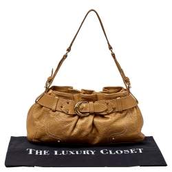 Aigner Metallic Beige Pleated Leather Satchel 