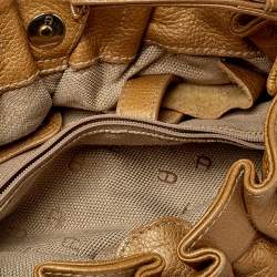 Aigner Metallic Beige Pleated Leather Satchel 
