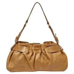 Aigner Metallic Beige Pleated Leather Satchel 