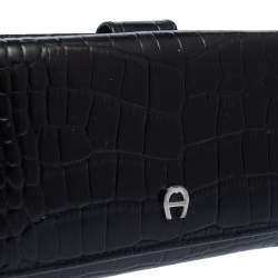 مملوكة مسبقًا Aigner Black Croc Embossed Continental Wallet
