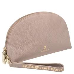 Pre Owned Aigner Blush Pink Leather Wristlet Pouch