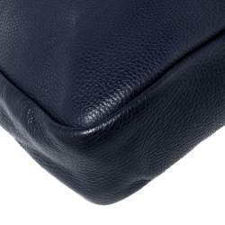 Aigner Navy Blue Grained Leather Zip Messengers Bag