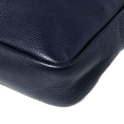 Aigner Navy Blue Grained Leather Zip Messengers Bag