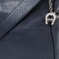 Aigner Navy Blue Grained Leather Zip Messengers Bag