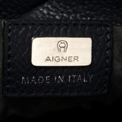 Aigner Navy Blue Grained Leather Zip Messengers Bag