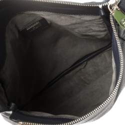 Aigner Navy Blue Grained Leather Zip Messengers Bag