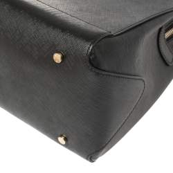 Pre Owned Aigner Black Leather Logo Charm Satchel