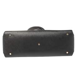 Pre Owned Aigner Black Leather Logo Charm Satchel