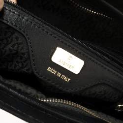 Pre Owned Aigner Black Leather Logo Charm Satchel