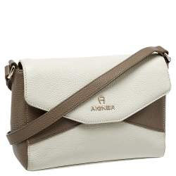 Pre Owned Aigner Two Tone Leather Flap Crossbody Bag