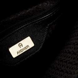 Pre Owned Aigner Black Leather Turnlock Tote