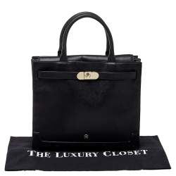 Pre Owned Aigner Black Leather Turnlock Tote