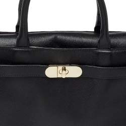 Pre Owned Aigner Black Leather Turnlock Tote