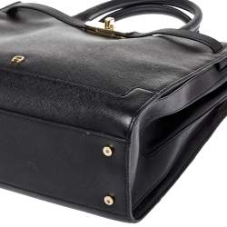 Pre Owned Aigner Black Leather Turnlock Tote